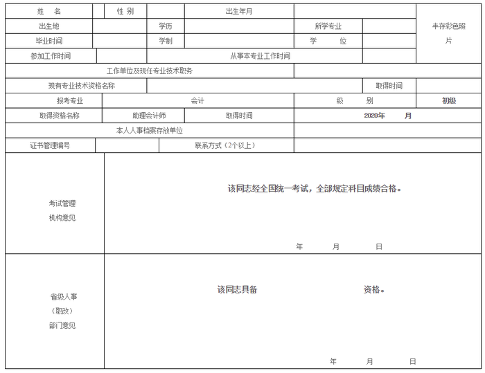 资格考试合格人员登记表2